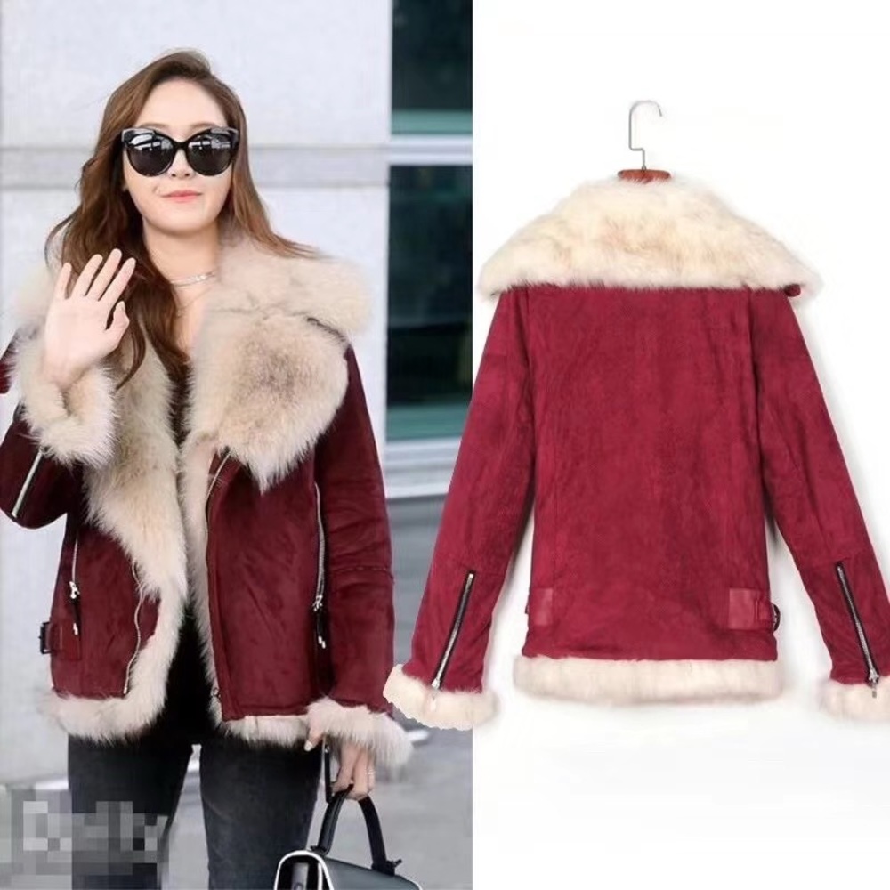 Woman Suede Jacket with fur trim